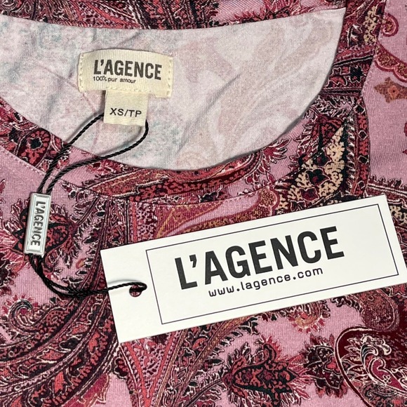 L'AGENCE Ressi Paisley Print Crewneck Short Sleeve Fitted Tee Women XS Mauve NEW - Picture 10 of 13